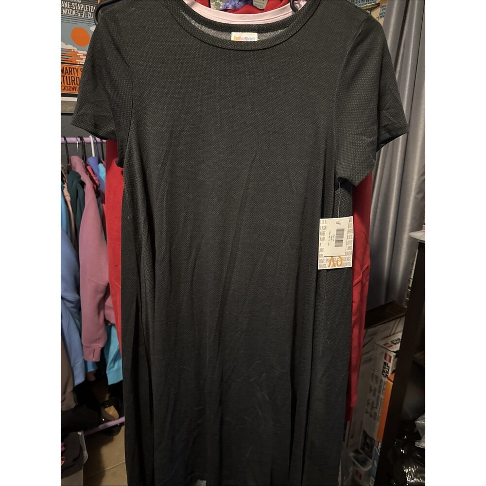 LuLaRoe Carly High-Low Hemline Swing Dress NEW Black w/ White Dots